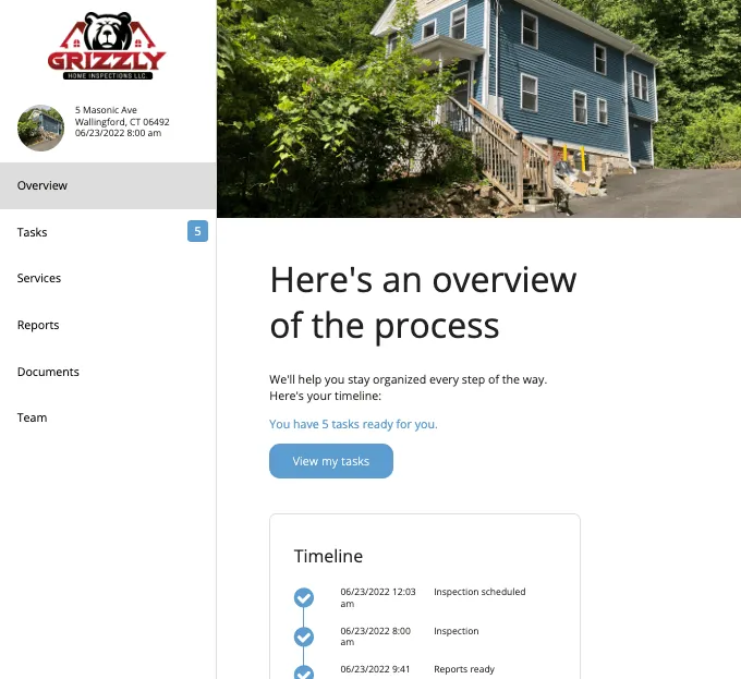 Screenshot of user portal